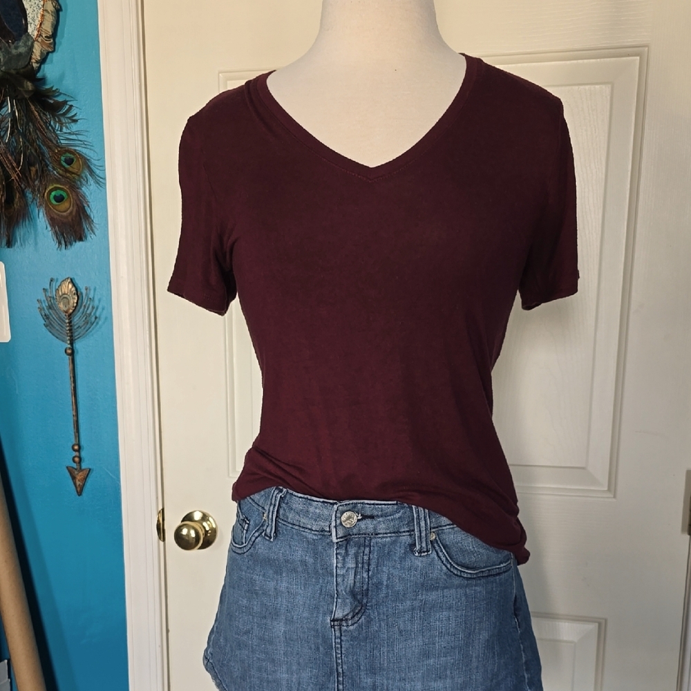 Burgundy V-Neck T-Shirt
